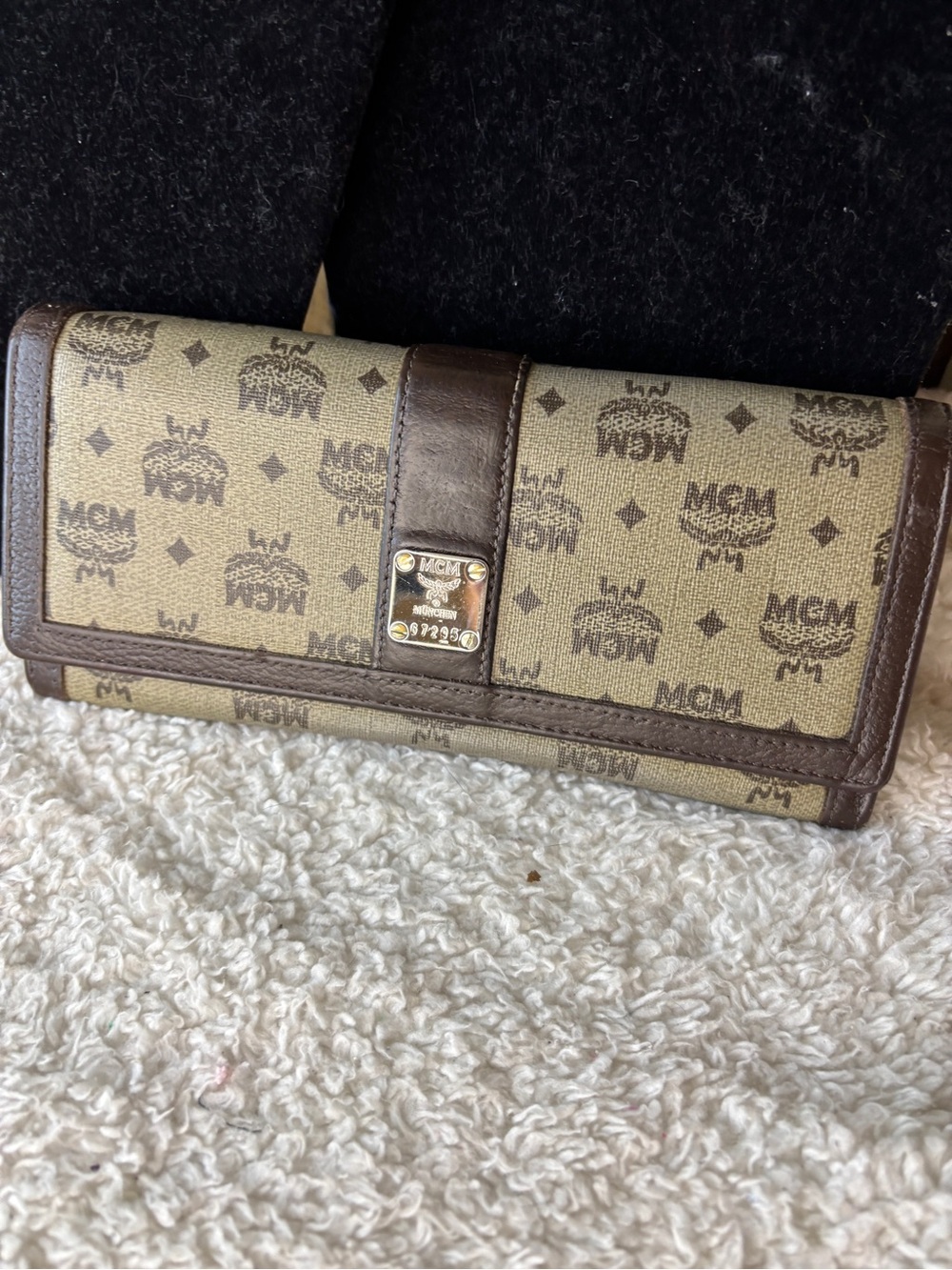 MCM Brown Cognac Logo Fold Wallet with Gold Plate